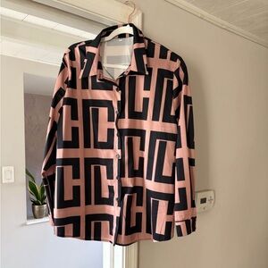 Geometric Pink & Black Button-Up Shirt
